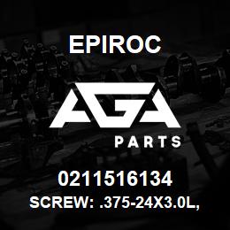 0211516134 Epiroc SCREW: .375-24X3.0L, SOCHD, STL | AGA Parts