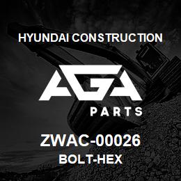 ZWAC-00026 Hyundai Construction BOLT-HEX | AGA Parts