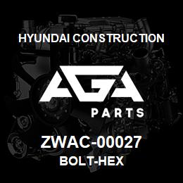 ZWAC-00027 Hyundai Construction BOLT-HEX | AGA Parts