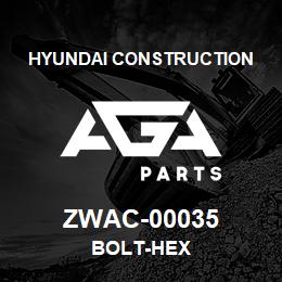 ZWAC-00035 Hyundai Construction BOLT-HEX | AGA Parts