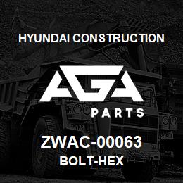 ZWAC-00063 Hyundai Construction BOLT-HEX | AGA Parts