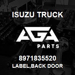 8971835520 Isuzu Truck LABEL,BACK DOOR | AGA Parts