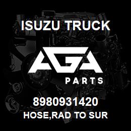 8980931420 Isuzu Truck HOSE,RAD TO SUR | AGA Parts