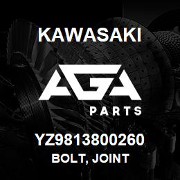 YZ9813800260 Kawasaki BOLT, JOINT | AGA Parts