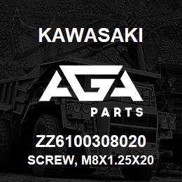 ZZ6100308020 Kawasaki SCREW, M8X1.25X20 | AGA Parts