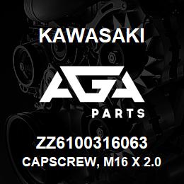 ZZ6100316063 Kawasaki CAPSCREW, M16 X 2.0 X 65 HEX | AGA Parts