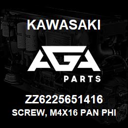 ZZ6225651416 Kawasaki SCREW, M4X16 PAN PHIL M/S 115Z7 | AGA Parts