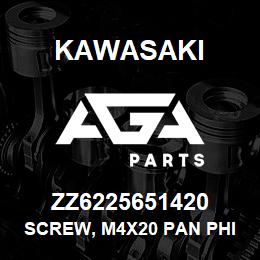 ZZ6225651420 Kawasaki SCREW, M4X20 PAN PHIL M/S ZINC | AGA Parts