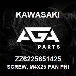 ZZ6225651425 Kawasaki SCREW, M4X25 PAN PHIL M/S ZINC | AGA Parts