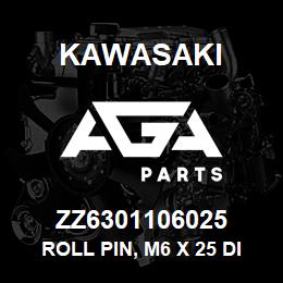 ZZ6301106025 Kawasaki ROLL PIN, M6 X 25 DIN 1481 | AGA Parts