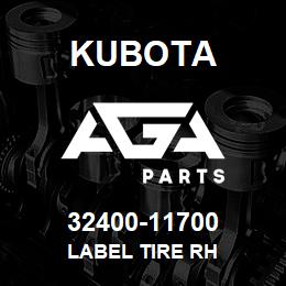 32400-11700 Kubota LABEL TIRE RH | AGA Parts