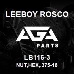 LB116-3 Leeboy Rosco NUT,HEX,.375-16 | AGA Parts