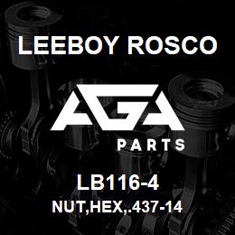 LB116-4 Leeboy Rosco NUT,HEX,.437-14 | AGA Parts