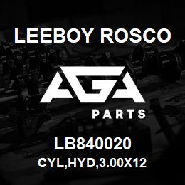 LB840020 Leeboy Rosco CYL,HYD,3.00X12 | AGA Parts