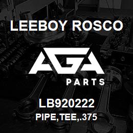 LB920222 Leeboy Rosco PIPE,TEE,.375 | AGA Parts