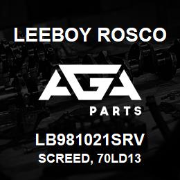 LB981021SRV Leeboy Rosco SCREED, 70LD13 | AGA Parts