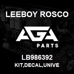 LB986392 Leeboy Rosco KIT,DECAL,UNIVE | AGA Parts