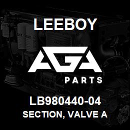 LB980440-04 Leeboy SECTION, VALVE A | AGA Parts