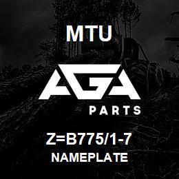 Z=B775/1-7 MTU NAMEPLATE | AGA Parts