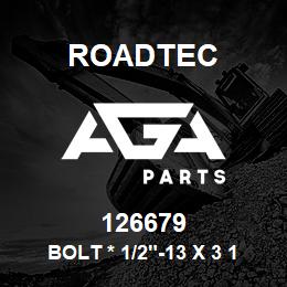 126679 Roadtec BOLT * 1/2"-13 X 3 1/2" SQ.HD. GD.8 | AGA Parts