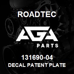 131690-04 Roadtec DECAL PATENT PLATE | AGA Parts