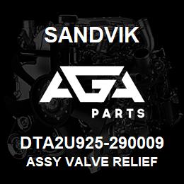 DTA2U925-290009 Sandvik ASSY VALVE RELIEF | AGA Parts