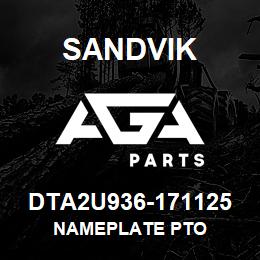 DTA2U936-171125 Sandvik NAMEPLATE PTO | AGA Parts