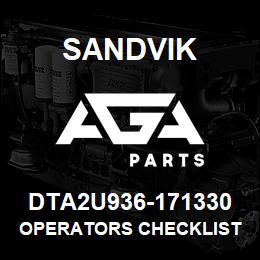 DTA2U936-171330 Sandvik OPERATORS CHECKLIST | AGA Parts