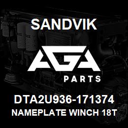 DTA2U936-171374 Sandvik NAMEPLATE WINCH 18T | AGA Parts