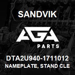 DTA2U940-1711012 Sandvik NAMEPLATE, STAND CLEAR CHINESE | AGA Parts