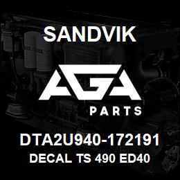 DTA2U940-172191 Sandvik DECAL TS 490 ED40 | AGA Parts