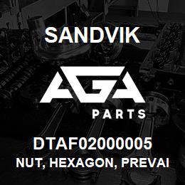 DTAF02000005 Sandvik NUT, HEXAGON, PREVAILING TORQUE, A | AGA Parts