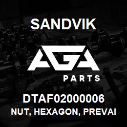 DTAF02000006 Sandvik NUT, HEXAGON, PREVAILING TORQUE, A | AGA Parts