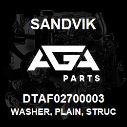 DTAF02700003 Sandvik WASHER, PLAIN, STRUCTURAL | AGA Parts