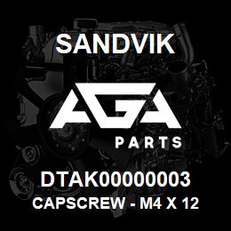 DTAK00000003 Sandvik CAPSCREW - M4 X 12 | AGA Parts