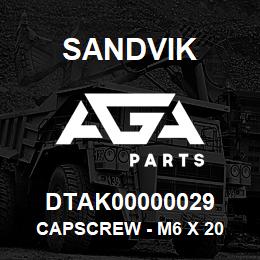 DTAK00000029 Sandvik CAPSCREW - M6 X 20 | AGA Parts