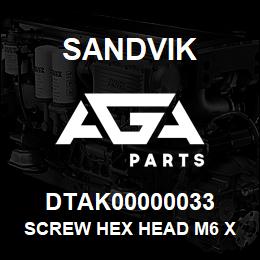 DTAK00000033 Sandvik SCREW HEX HEAD M6 X 35 | AGA Parts