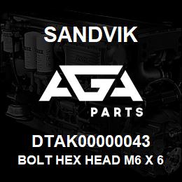 DTAK00000043 Sandvik BOLT HEX HEAD M6 X 60 | AGA Parts