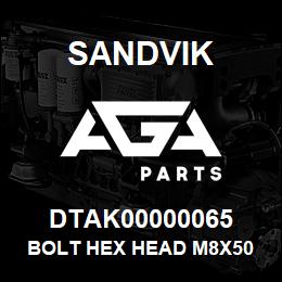 DTAK00000065 Sandvik BOLT HEX HEAD M8X50 | AGA Parts