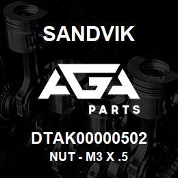 DTAK00000502 Sandvik NUT - M3 X .5 | AGA Parts