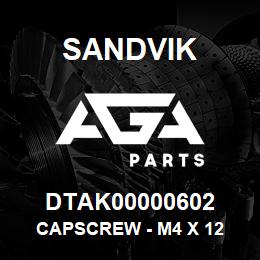 DTAK00000602 Sandvik CAPSCREW - M4 X 12 | AGA Parts