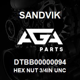 DTBB00000094 Sandvik HEX NUT 3/4IN UNC | AGA Parts