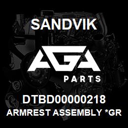 DTBD00000218 Sandvik ARMREST ASSEMBLY *GROUP REFERENCE | AGA Parts