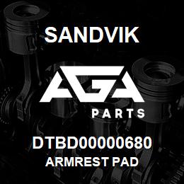 DTBD00000680 Sandvik ARMREST PAD | AGA Parts