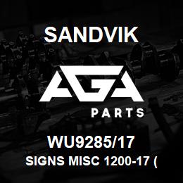 WU9285/17 Sandvik SIGNS MISC 1200-17 (MAINLY CABINET) | AGA Parts