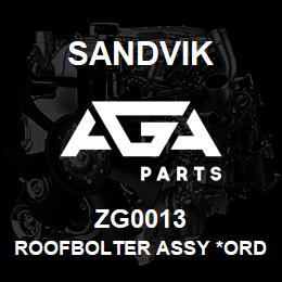 ZG0013 Sandvik ROOFBOLTER ASSY *ORDER W/SALES TOONA | AGA Parts