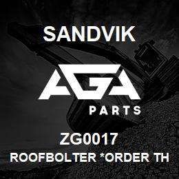 ZG0017 Sandvik ROOFBOLTER *ORDER THRU SALES TOOLS | AGA Parts