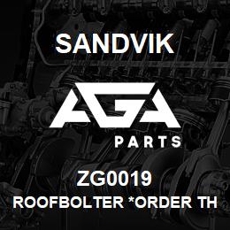 ZG0019 Sandvik ROOFBOLTER *ORDER THRU SALES TOOLS | AGA Parts