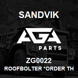 ZG0022 Sandvik ROOFBOLTER *ORDER THRU SALES TOOLS | AGA Parts