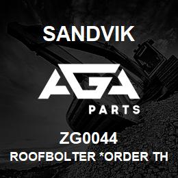 ZG0044 Sandvik ROOFBOLTER *ORDER THRU SALES TOOLS | AGA Parts